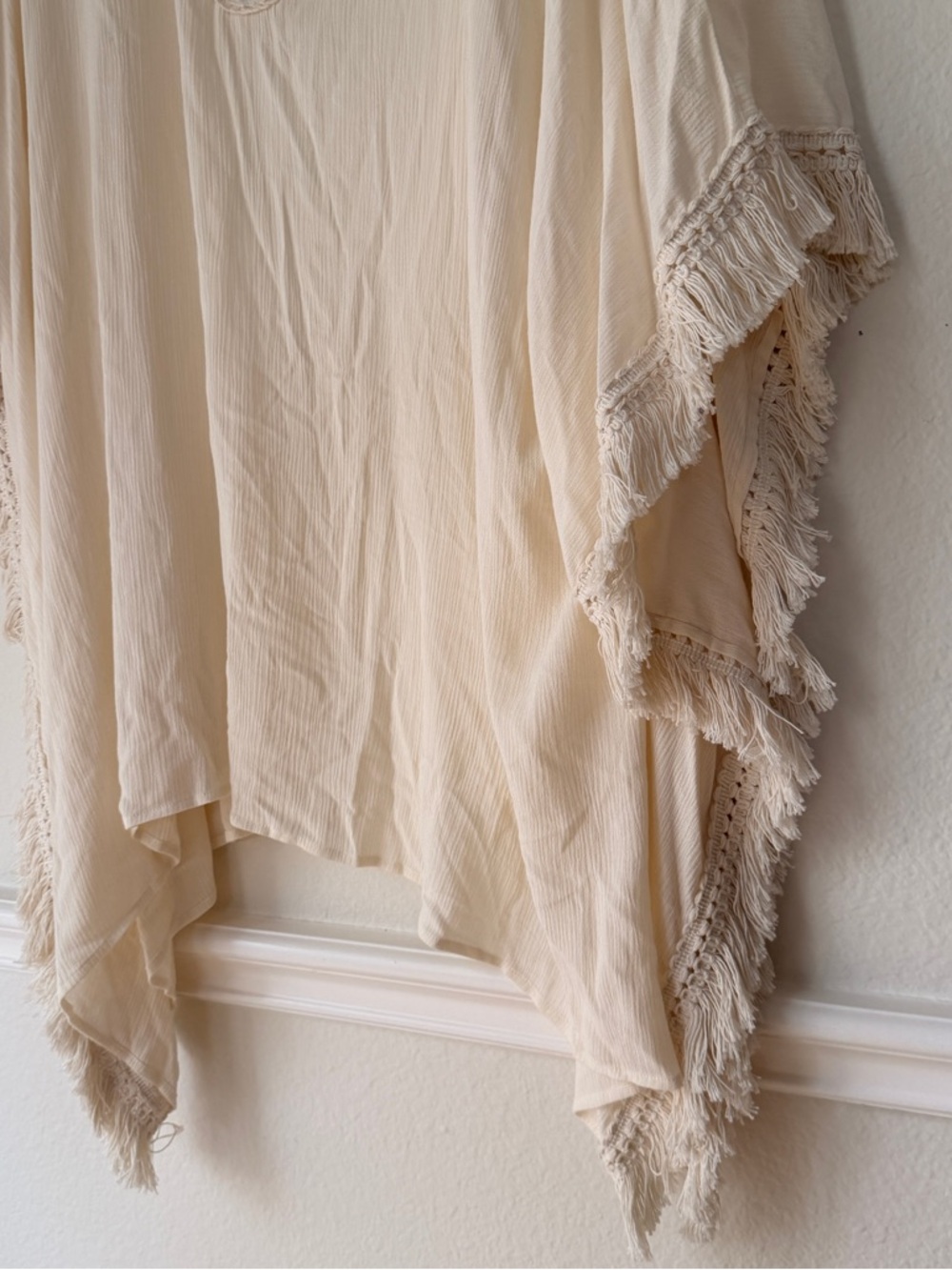 Lane Bryant Boho Ivory Crochet Lace Poncho Top Fringe Coastal Grandma size 26/28 - Picture 6 of 10